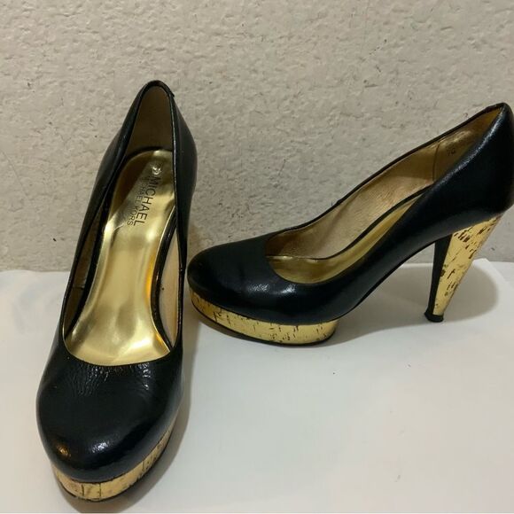 Michael Kors | Shoes | Michael Kors Black And Gold Platform  Michael Kors Black Platform Pump Gold Foil Heel size 7